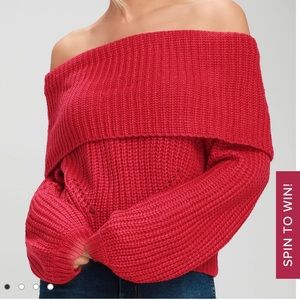Lulu’s Carmichael Red off the shoulder sweater